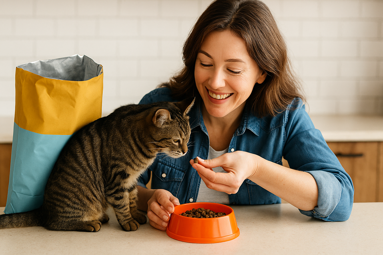 Cat eating from a bowl